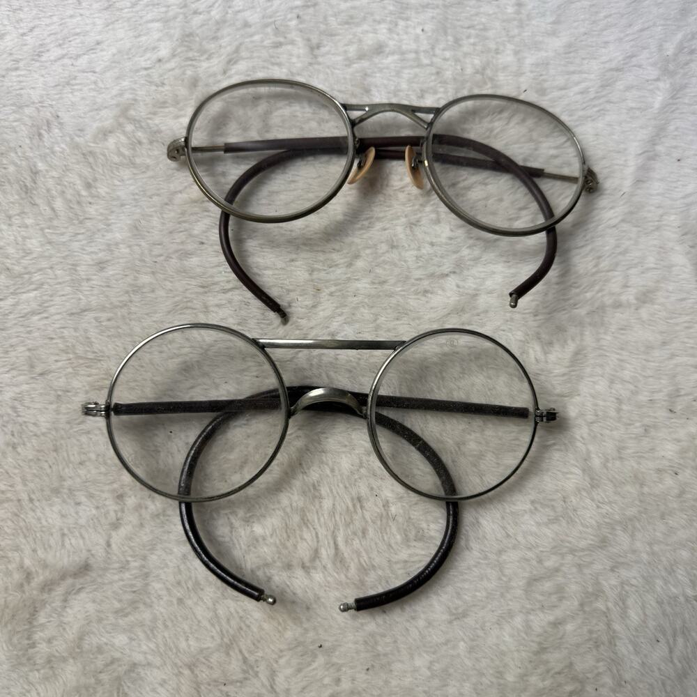 Vtg 40's American Optical Safety Spectacle Glasses Lot 2 Pairs Circle Steampunk